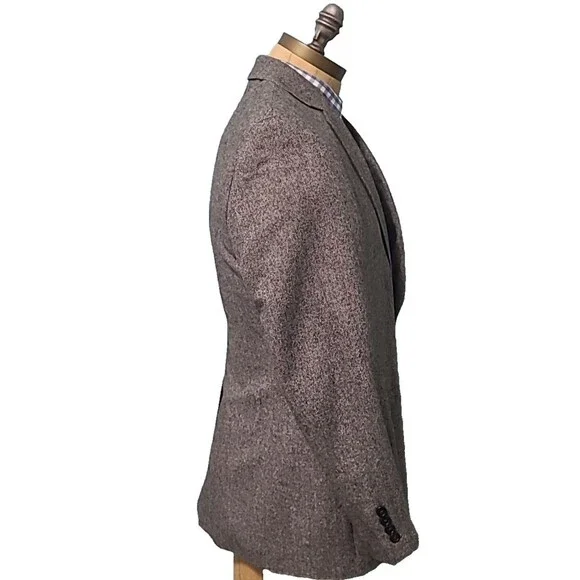 ADOLFO Lambswool TWEED Sport Coat Mens 44R Gray Herringbone Fleck Blazer Jacket - Picture 4 of 16
